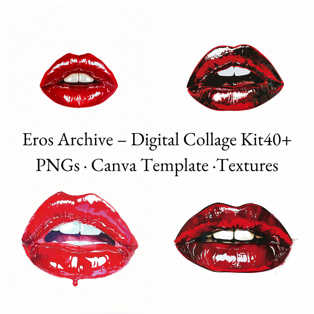 Eros Archive – Digital Collage Kit (40+ PNGs + Canva Template + Printables)