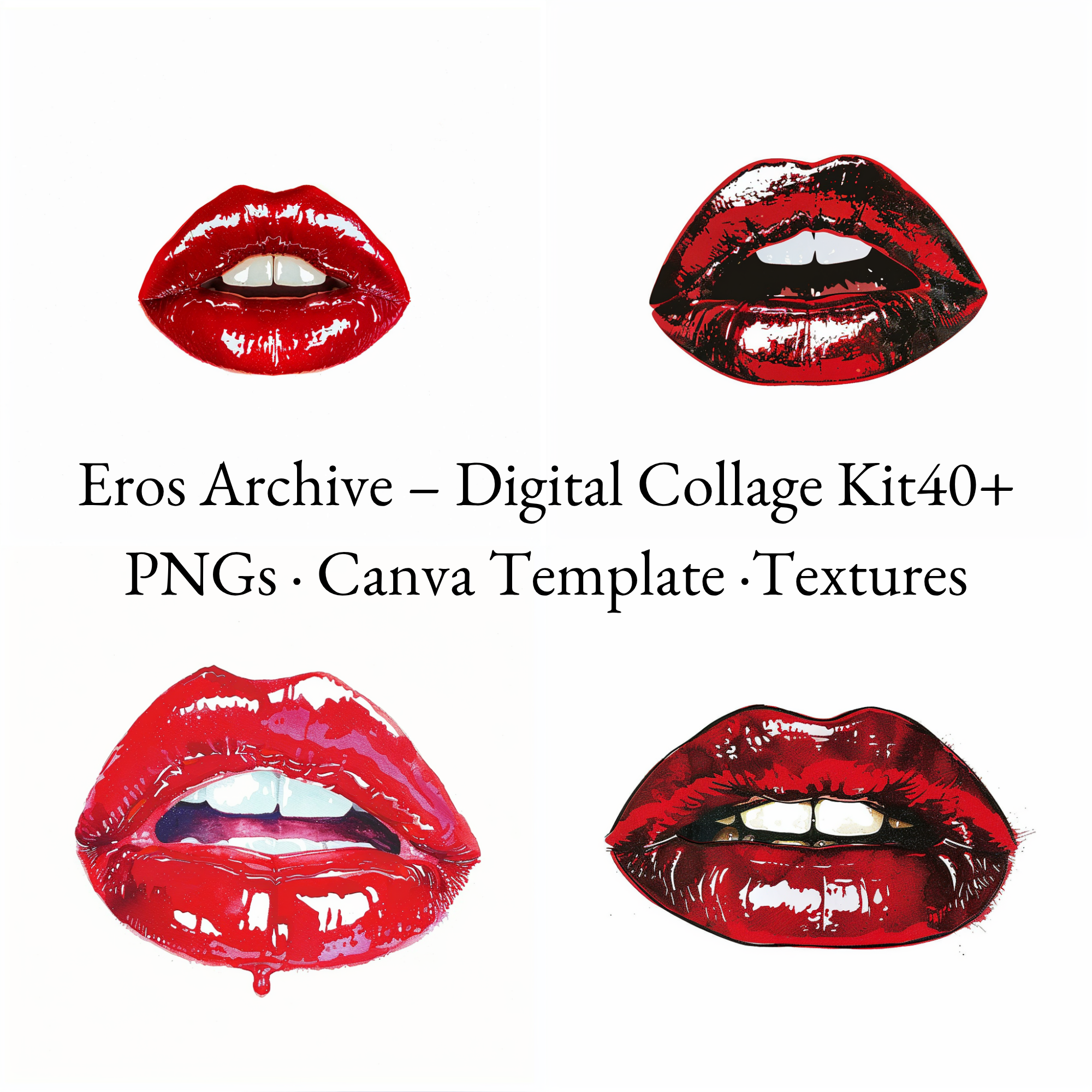 Eros Archive – Digital Collage Kit (40+ PNGs + Canva Template + Printables)
