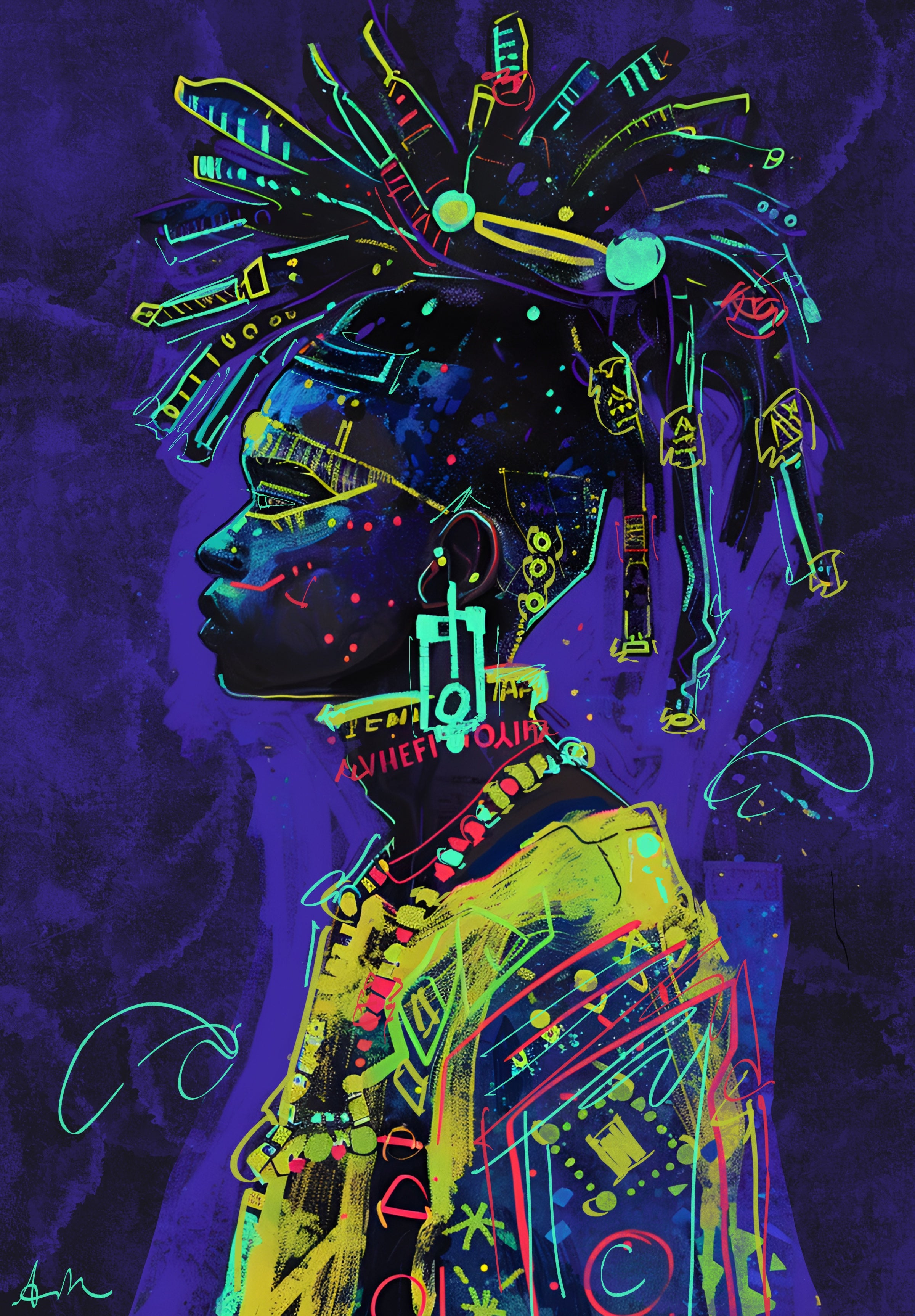 “NeoSpirit Profile” – Digital Afro-Futurist Portrait Print